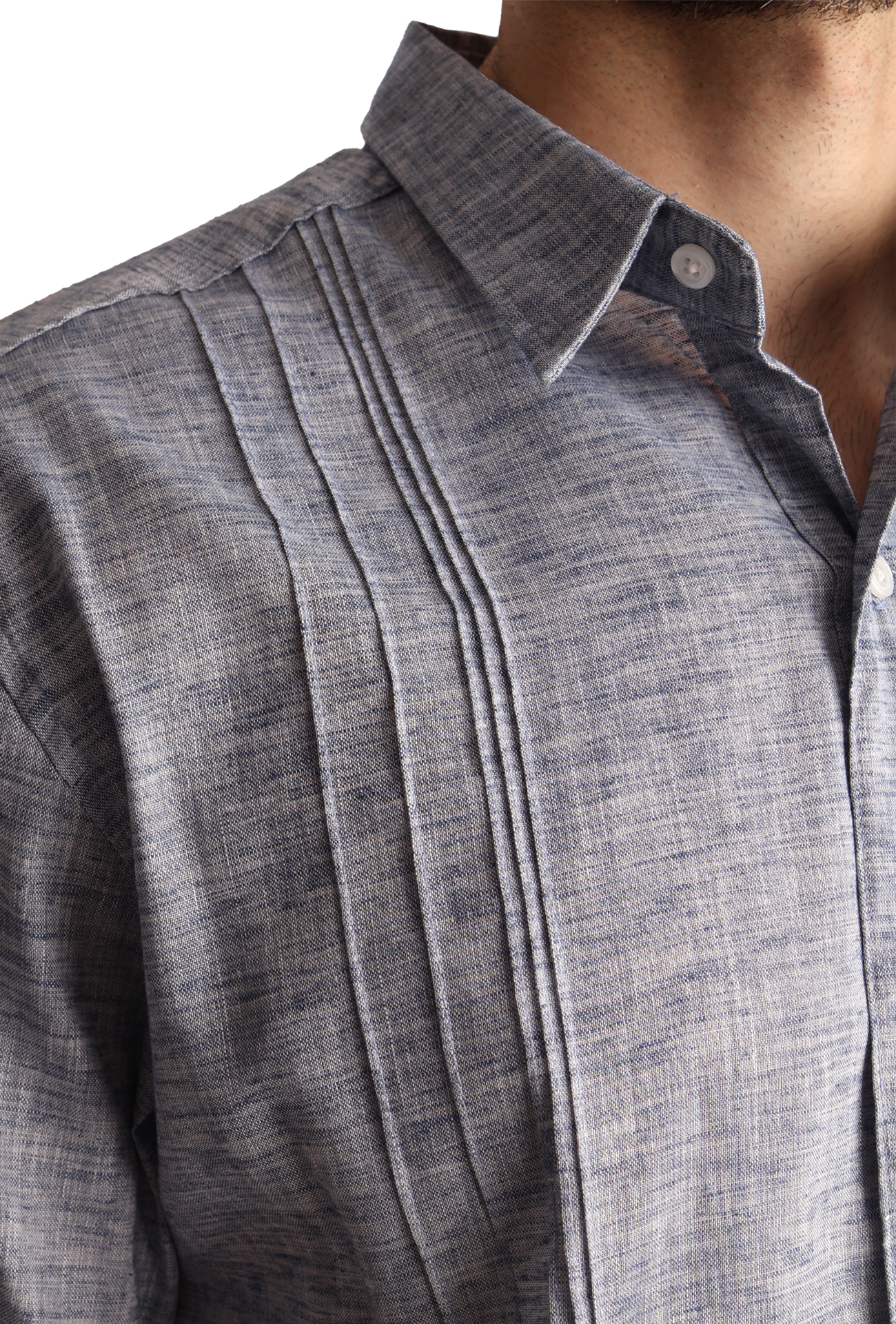 Guayabera Manga Corta Con Alforzas Look De Lino Para Caballero