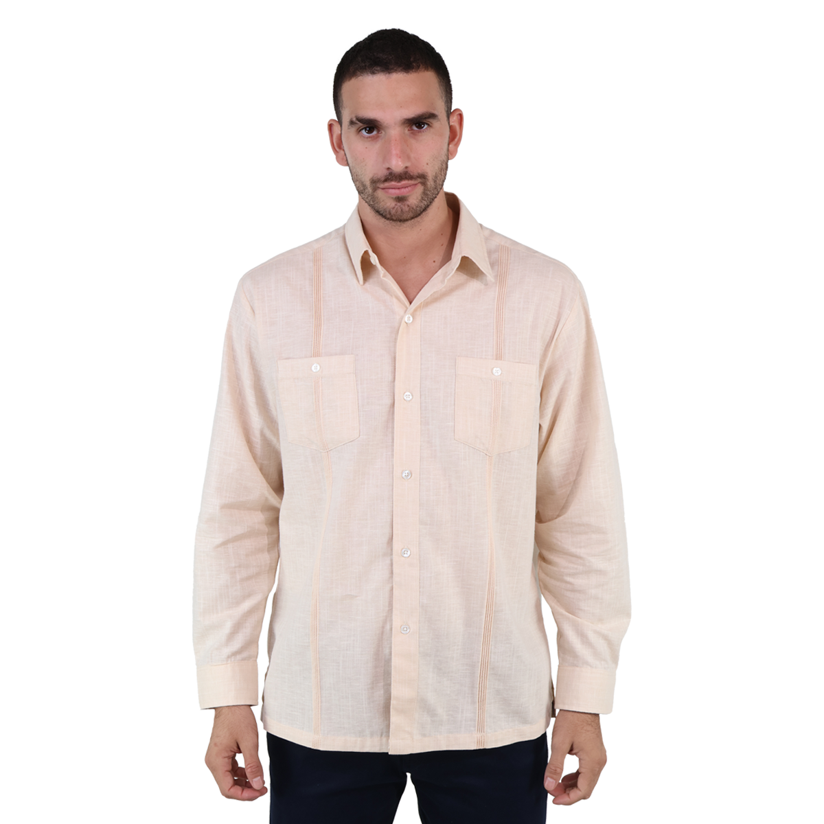 Camisa Estilo Guayabera Alforzada De Manga Larga De Hombre
