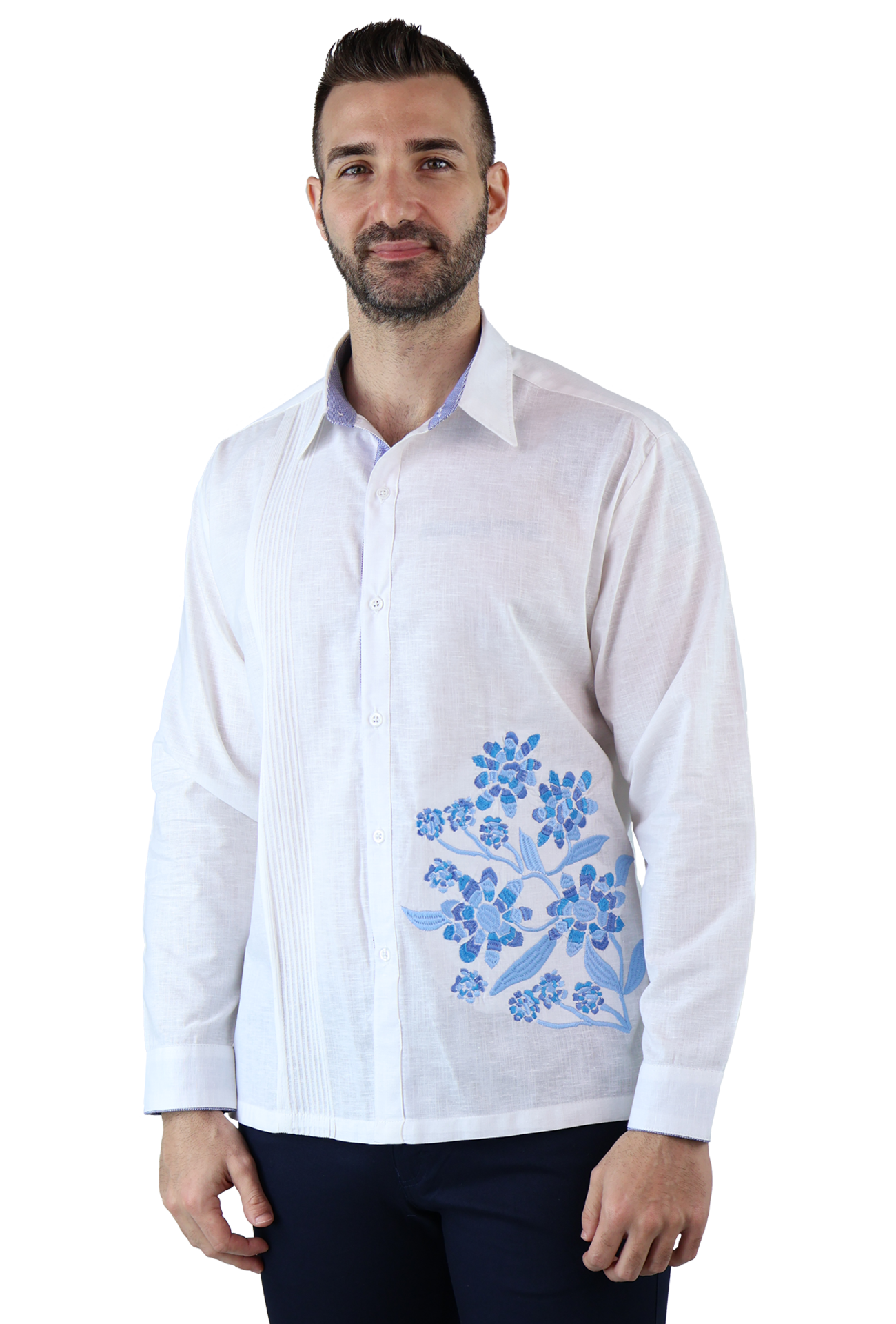 Guayabera Manga Larga Slim Fit Bordado Exclusivo Para Hombre