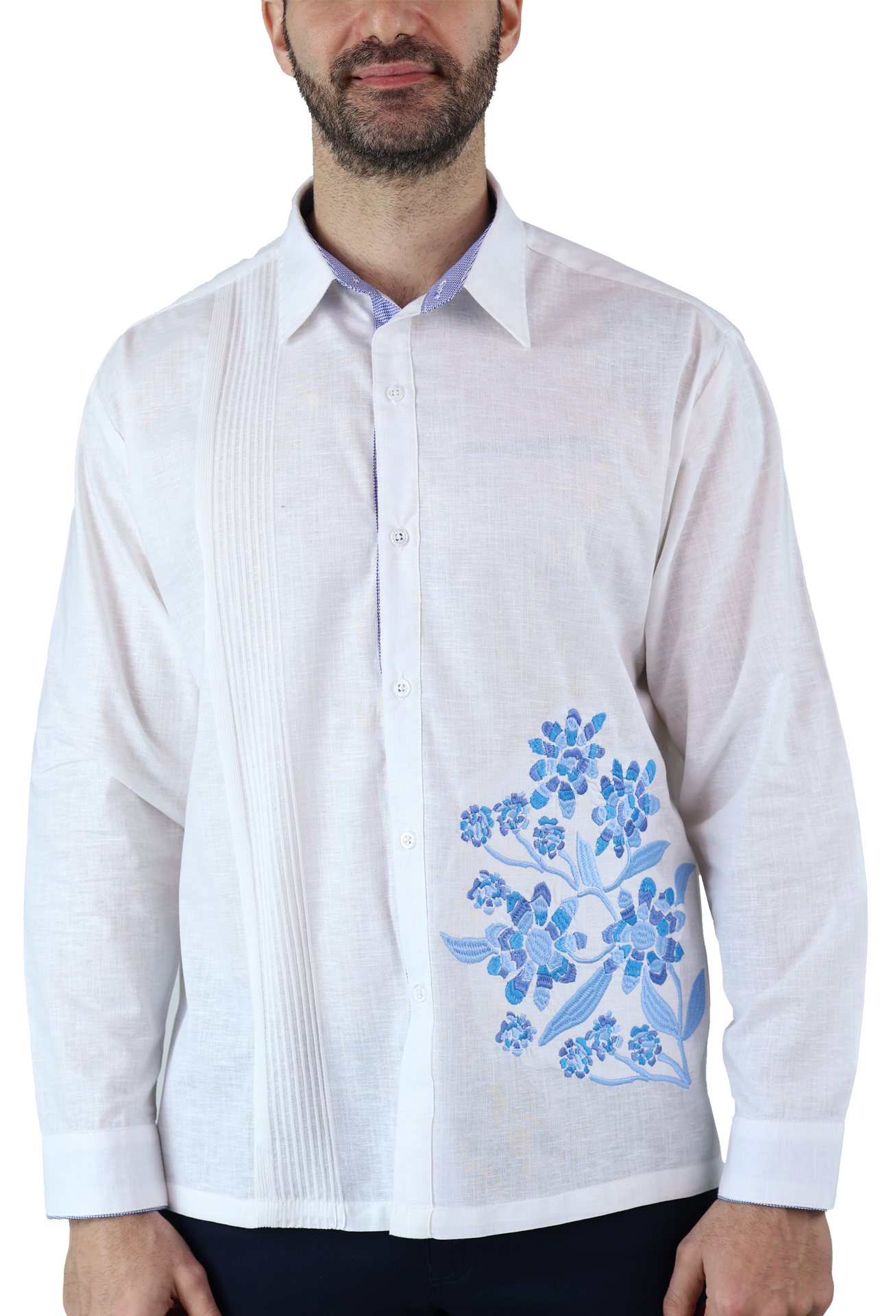 Guayabera Manga Larga Slim Fit Bordado Exclusivo Para Hombre