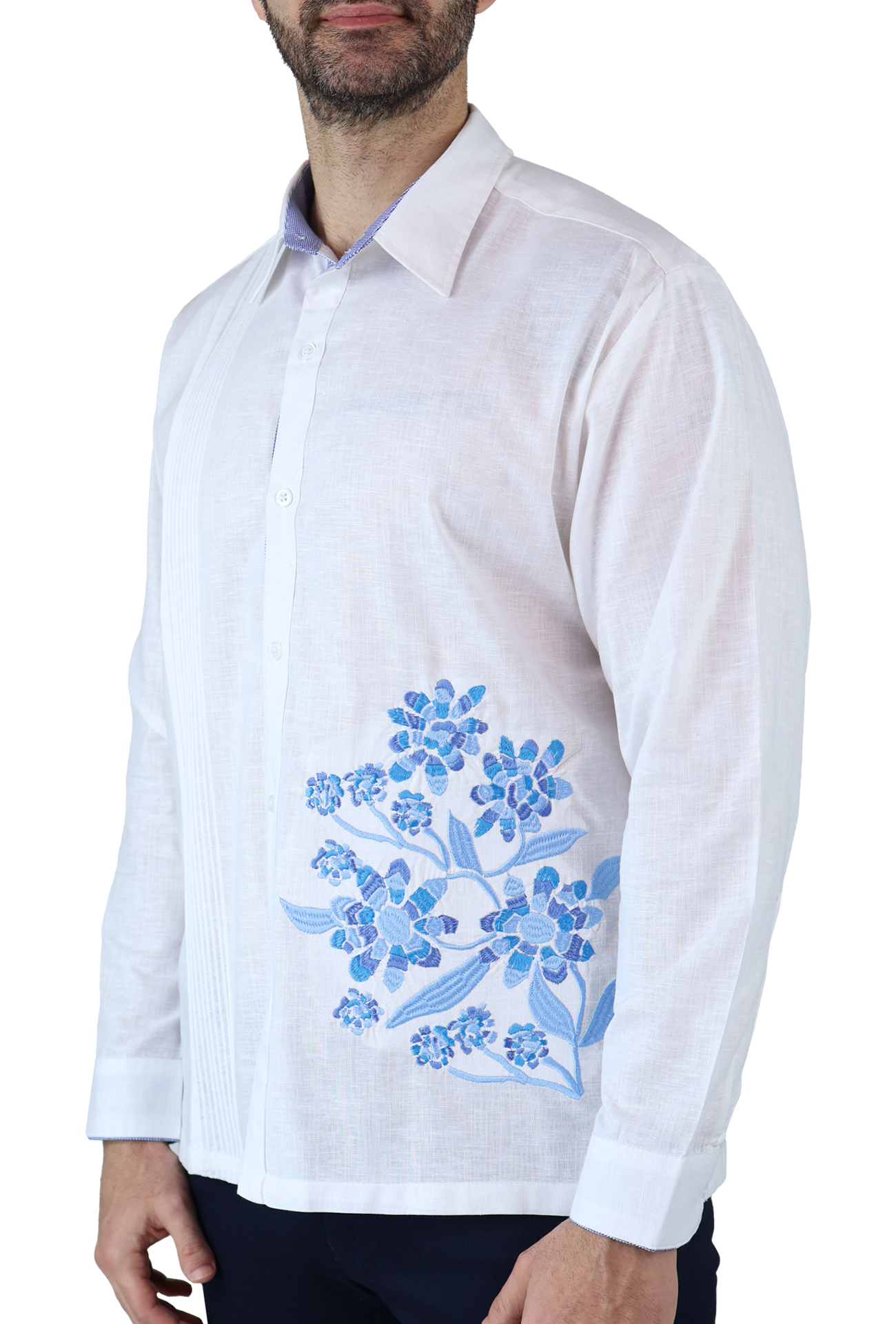 Guayabera Manga Larga Slim Fit Bordado Exclusivo Para Hombre