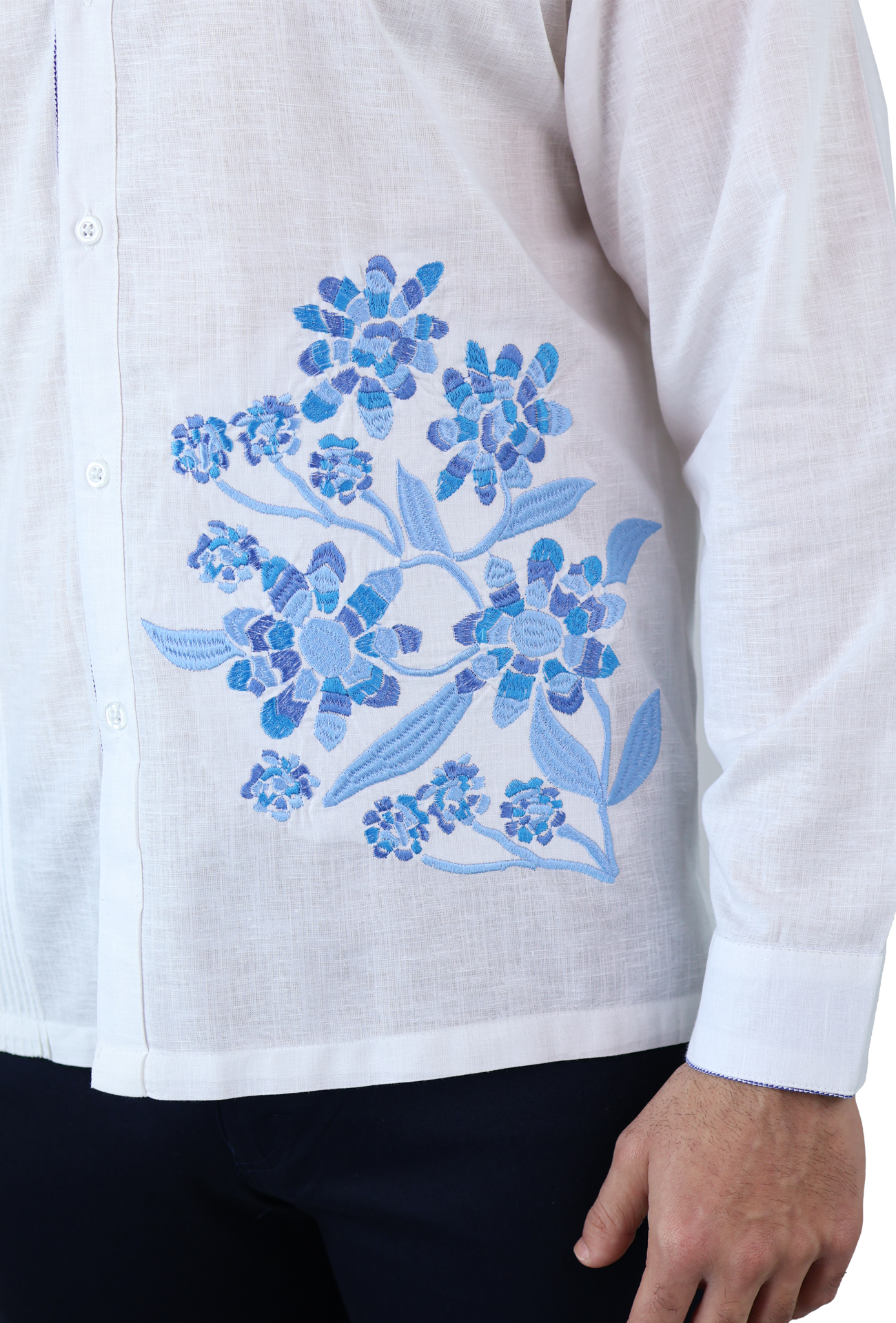 Guayabera Manga Larga Slim Fit Bordado Exclusivo Para Hombre